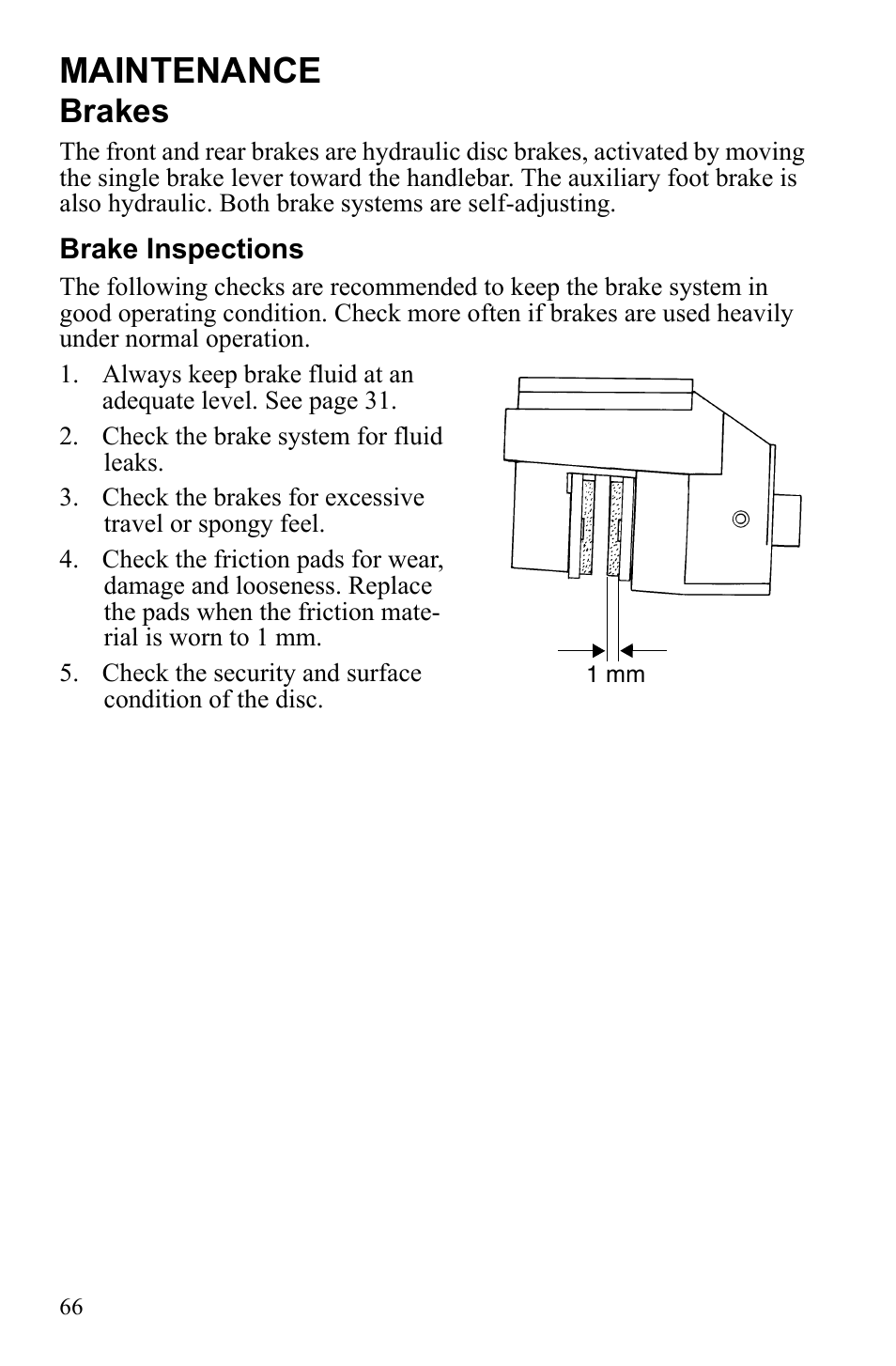 Maintenance, Brakes | Polaris Trail Blazer 9922460 User Manual | Page 70 / 129