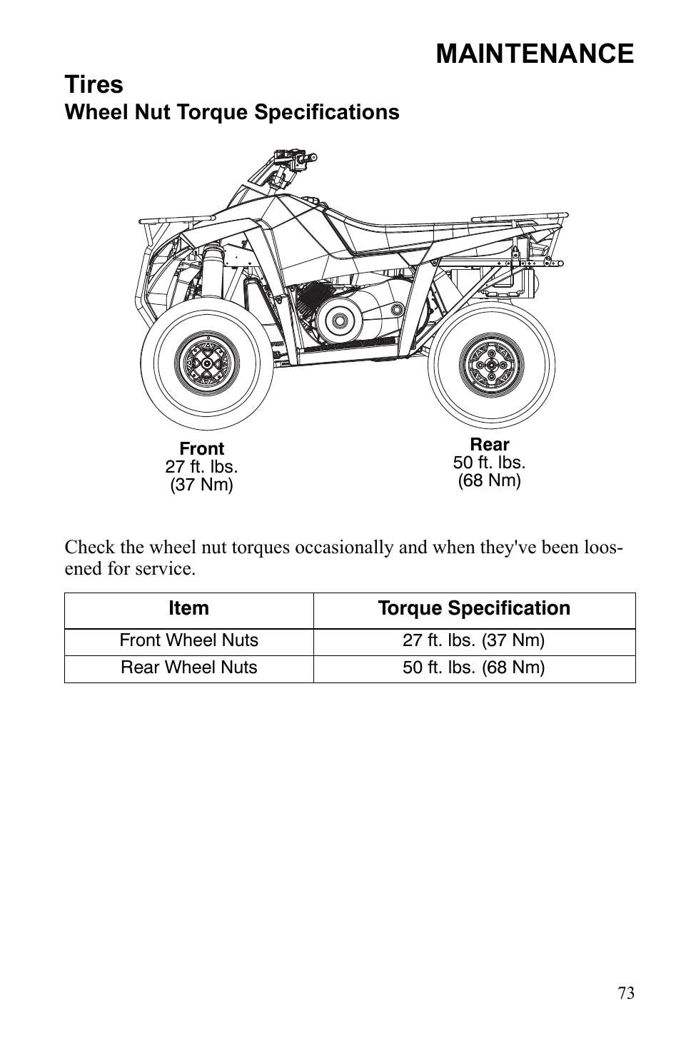 Maintenance, Tires | Polaris Trail Blazer 9922460 User Manual | Page 77 / 129