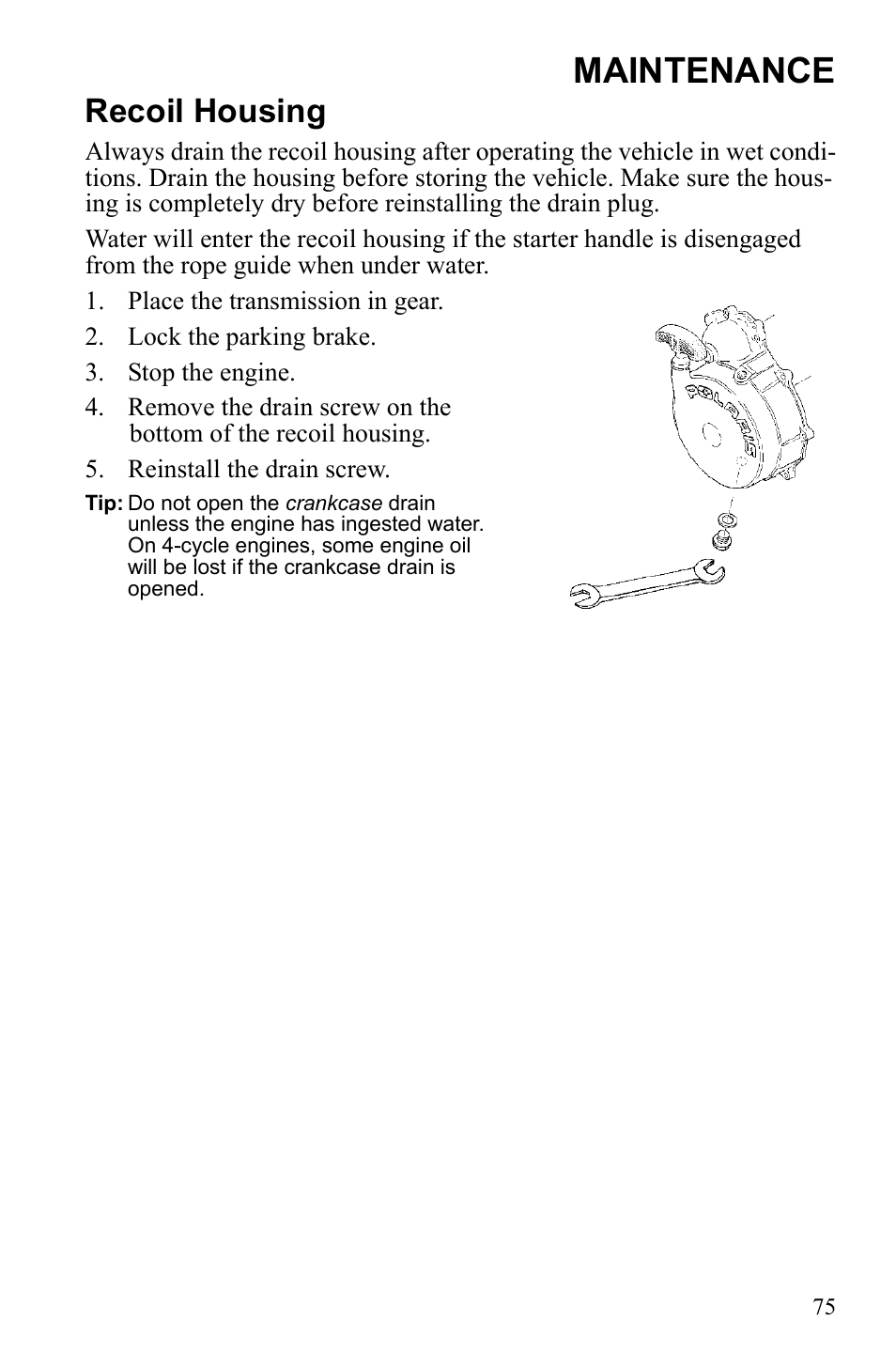 Maintenance, Recoil housing | Polaris Trail Blazer 9922460 User Manual | Page 79 / 129