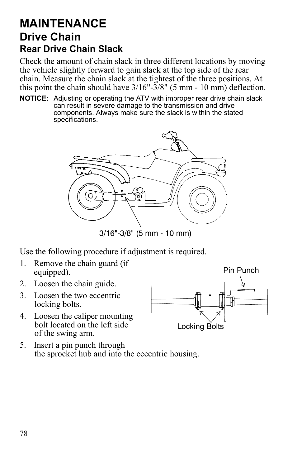 Maintenance, Drive chain | Polaris Trail Blazer 9922460 User Manual | Page 82 / 129