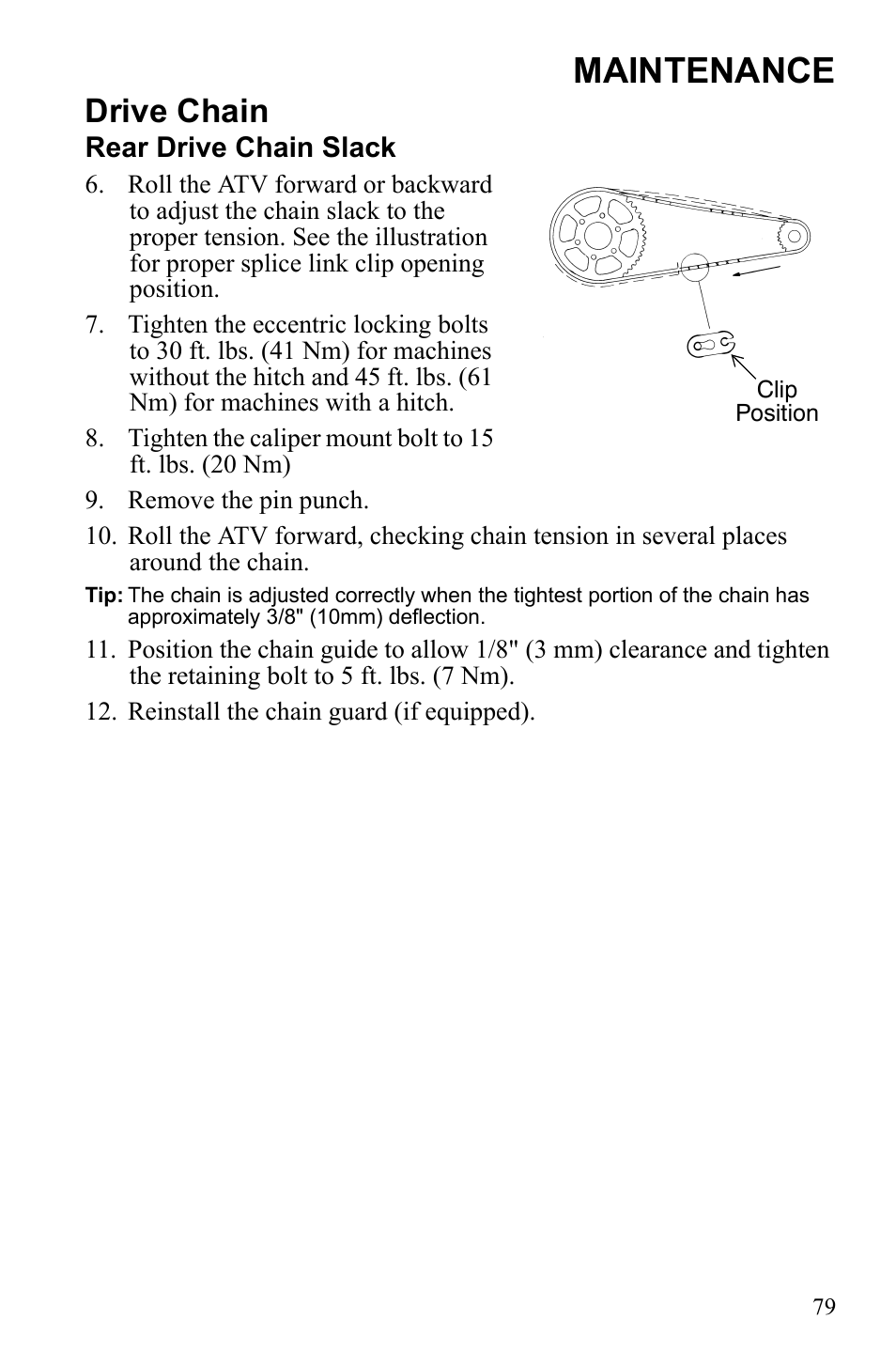 Maintenance, Drive chain | Polaris Trail Blazer 9922460 User Manual | Page 83 / 129