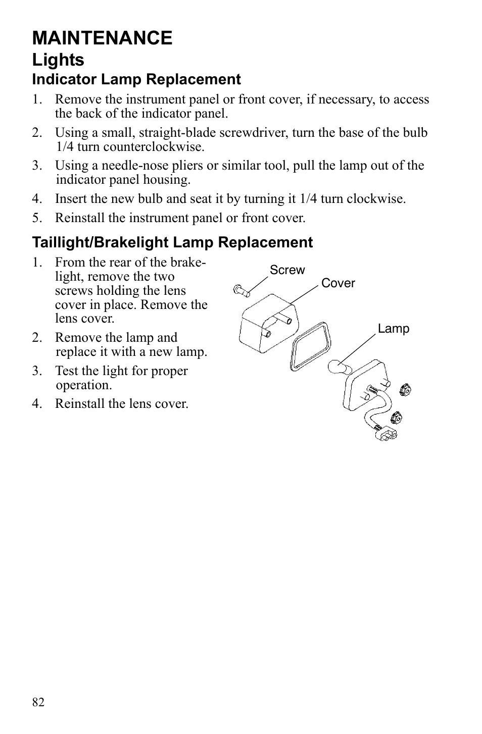 Maintenance, Lights | Polaris Trail Blazer 9922460 User Manual | Page 86 / 129