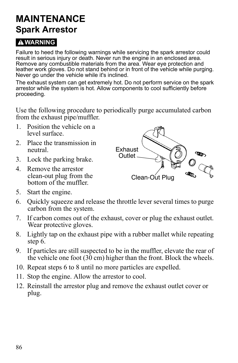 Maintenance, Spark arrestor | Polaris Trail Blazer 9922460 User Manual | Page 90 / 129