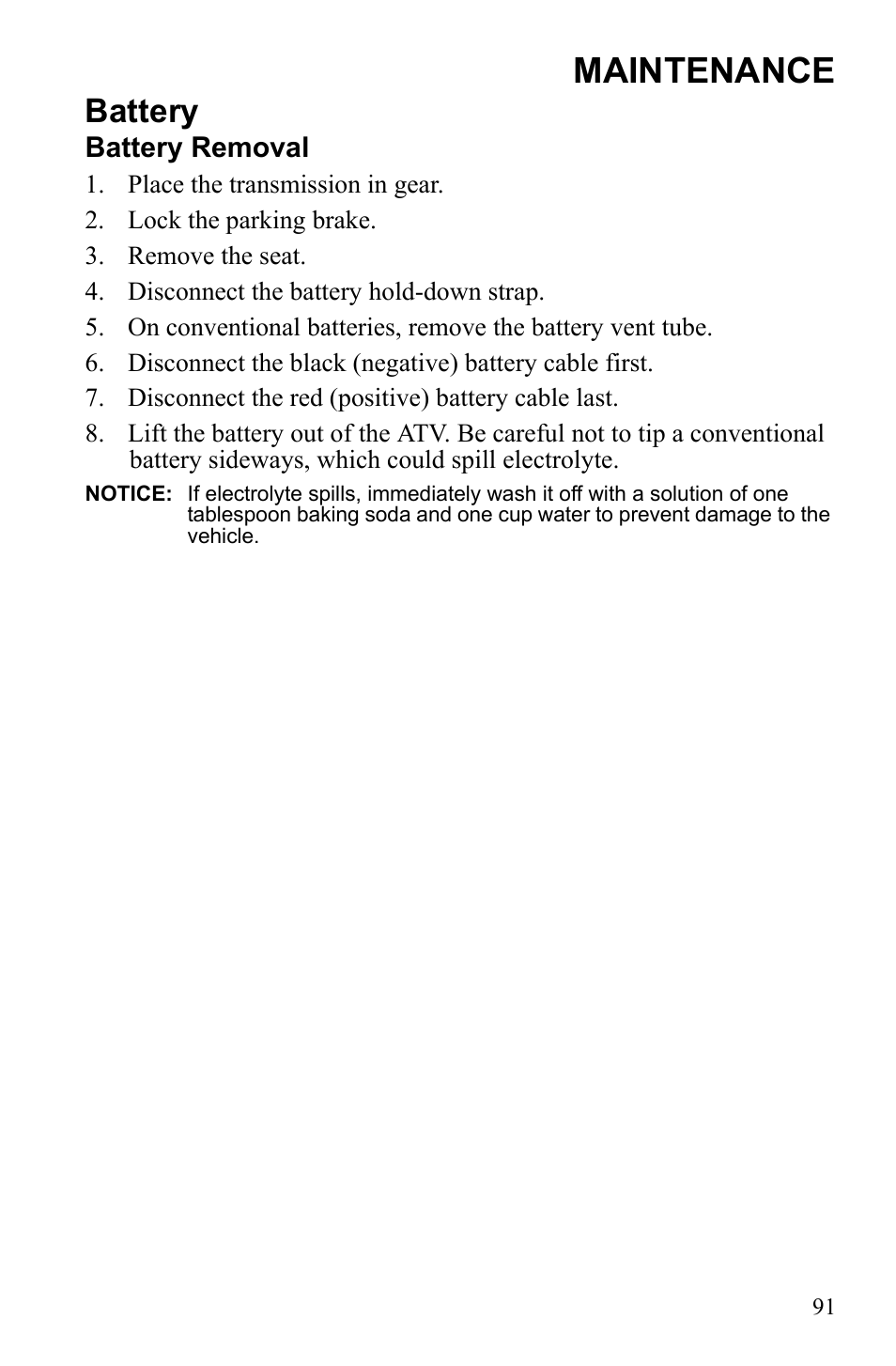 Maintenance, Battery | Polaris Trail Blazer 9922460 User Manual | Page 95 / 129