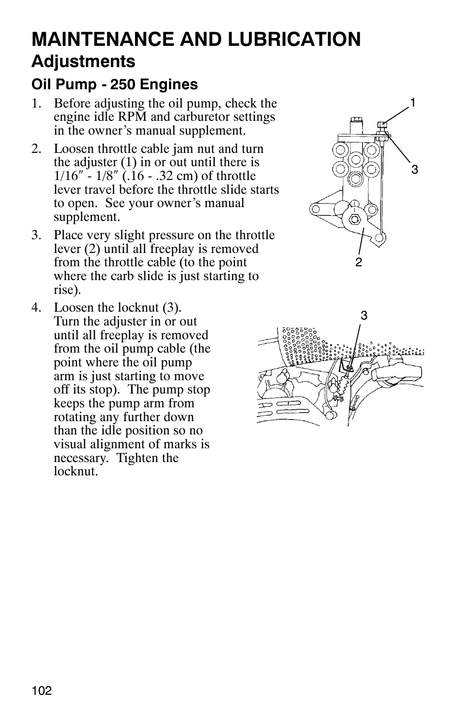 Maintenance and lubrication, Adjustments | Polaris Scrambler 500 User Manual | Page 104 / 153