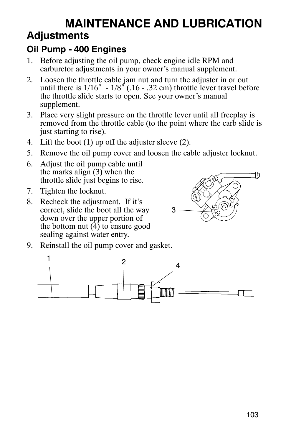 Maintenance and lubrication, Adjustments | Polaris Scrambler 500 User Manual | Page 105 / 153