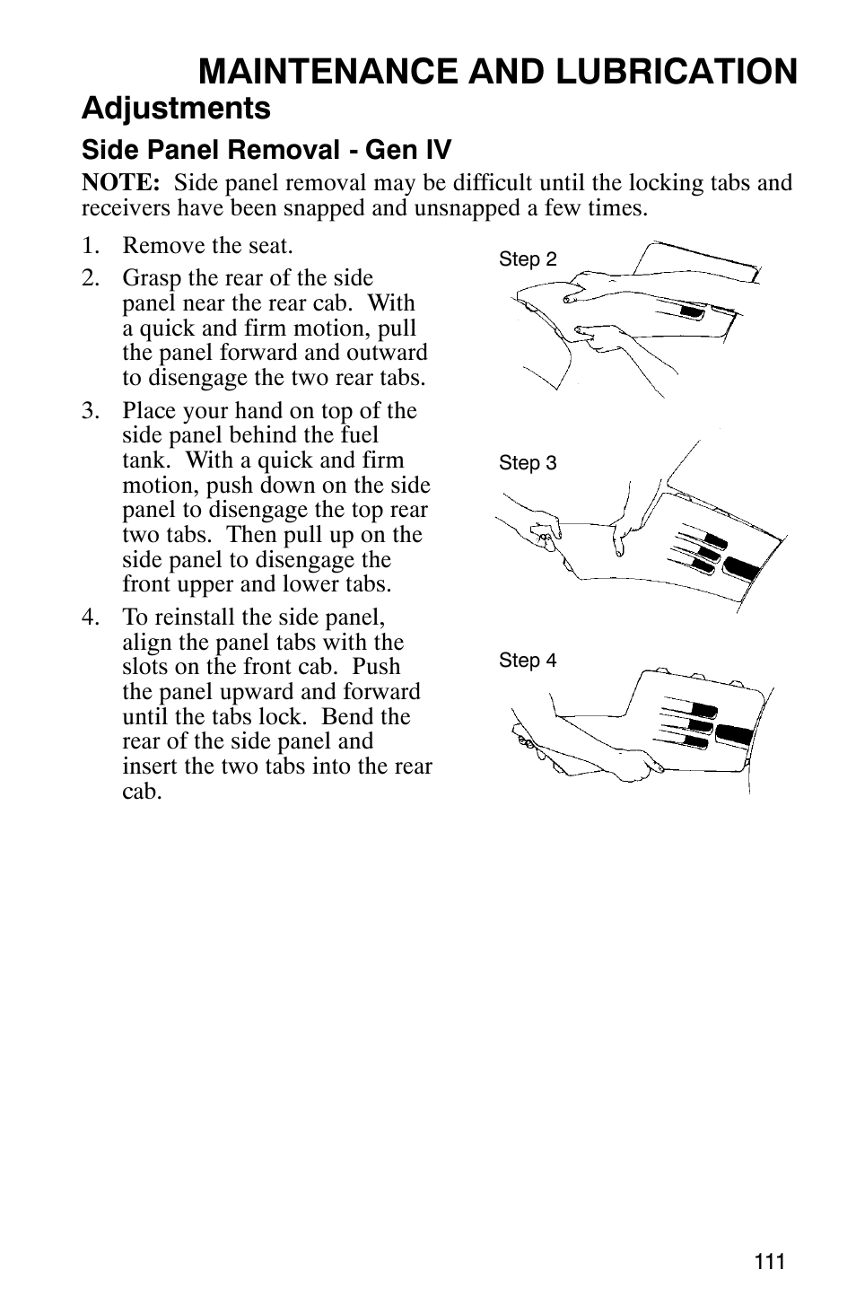 Maintenance and lubrication, Adjustments | Polaris Scrambler 500 User Manual | Page 113 / 153