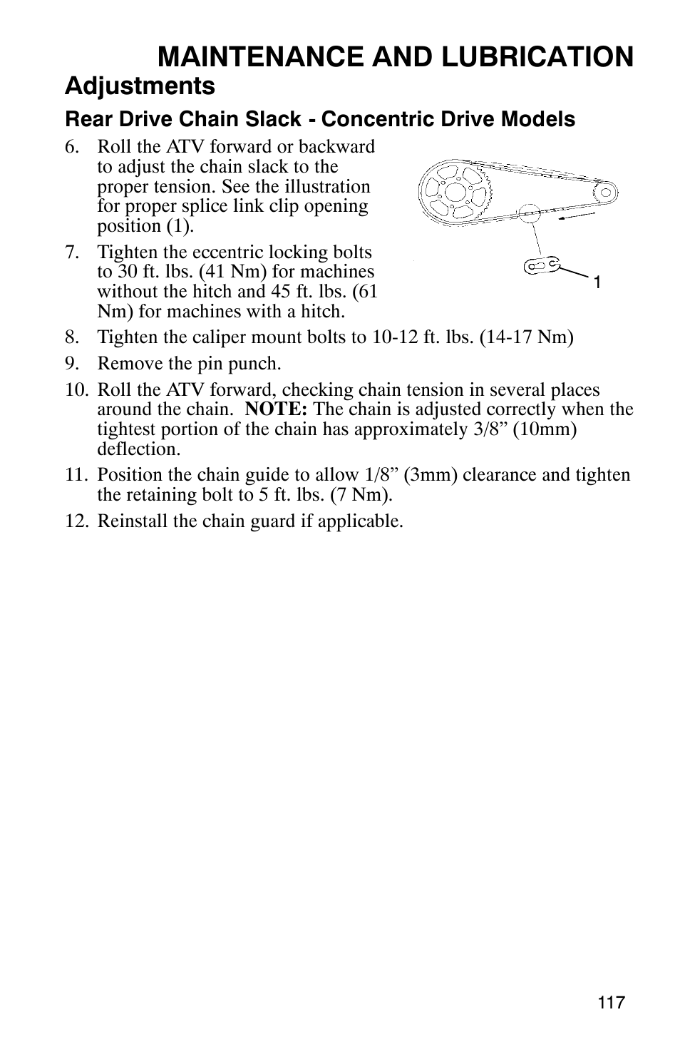 Maintenance and lubrication, Adjustments | Polaris Scrambler 500 User Manual | Page 119 / 153