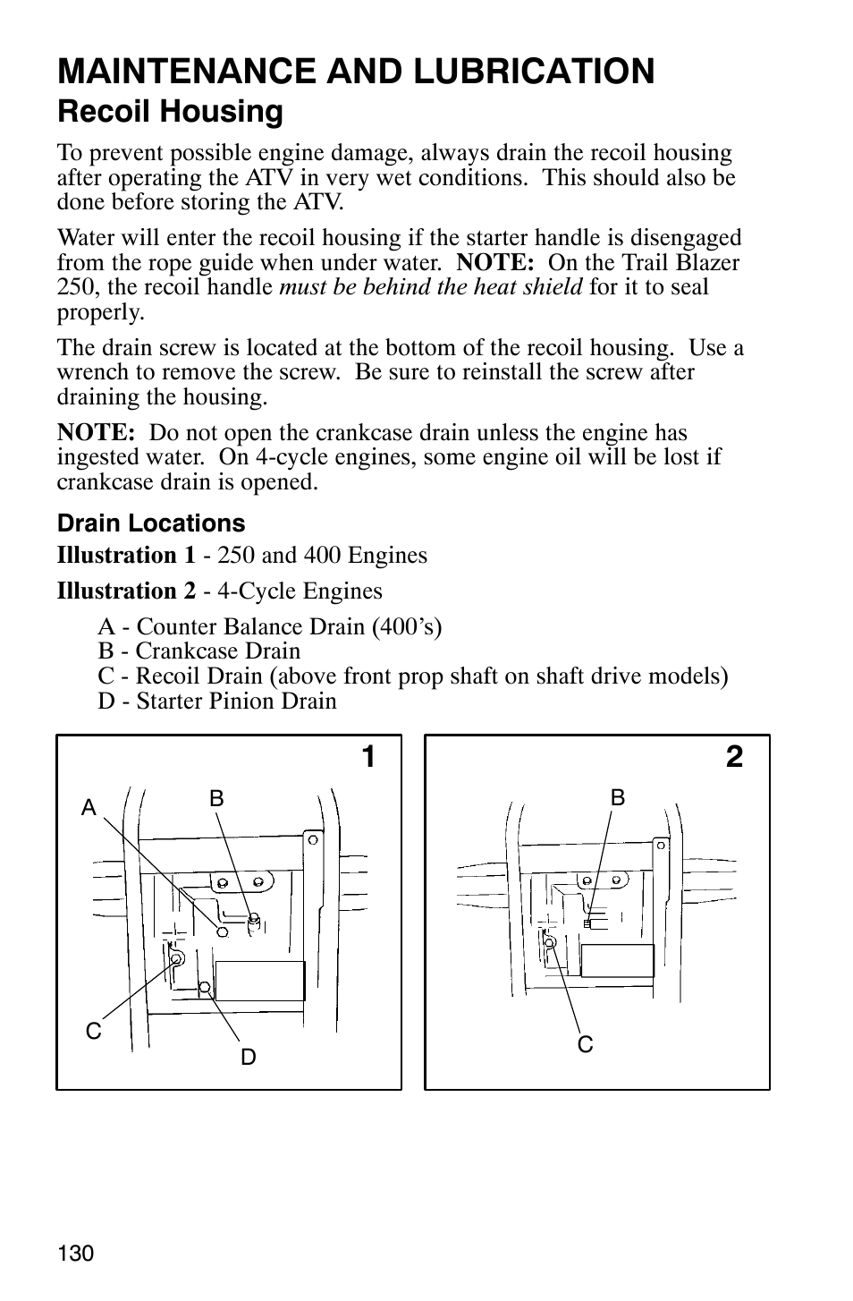 Maintenance and lubrication, Recoil housing | Polaris Scrambler 500 User Manual | Page 132 / 153