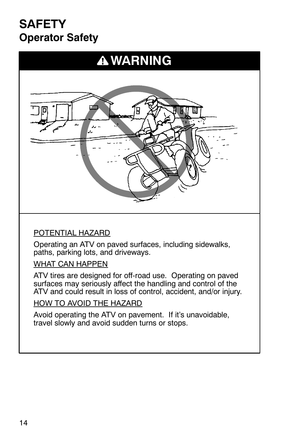 Warning, Safety, Operator safety | Polaris Scrambler 500 User Manual | Page 16 / 153