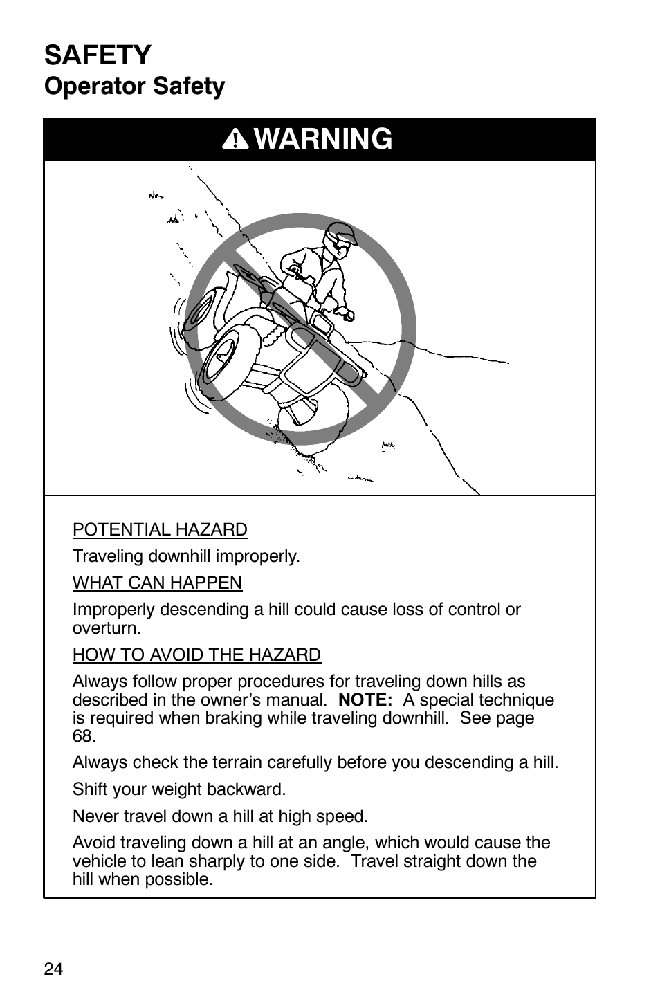 Warning, Safety, Operator safety | Polaris Scrambler 500 User Manual | Page 26 / 153