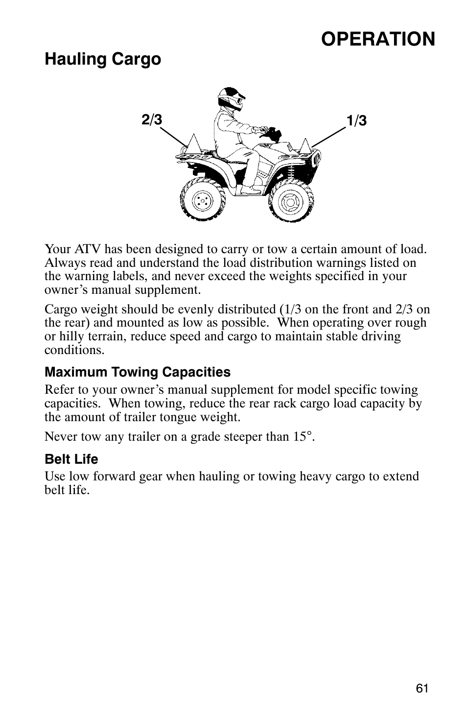 Operation, Hauling cargo | Polaris Scrambler 500 User Manual | Page 63 / 153