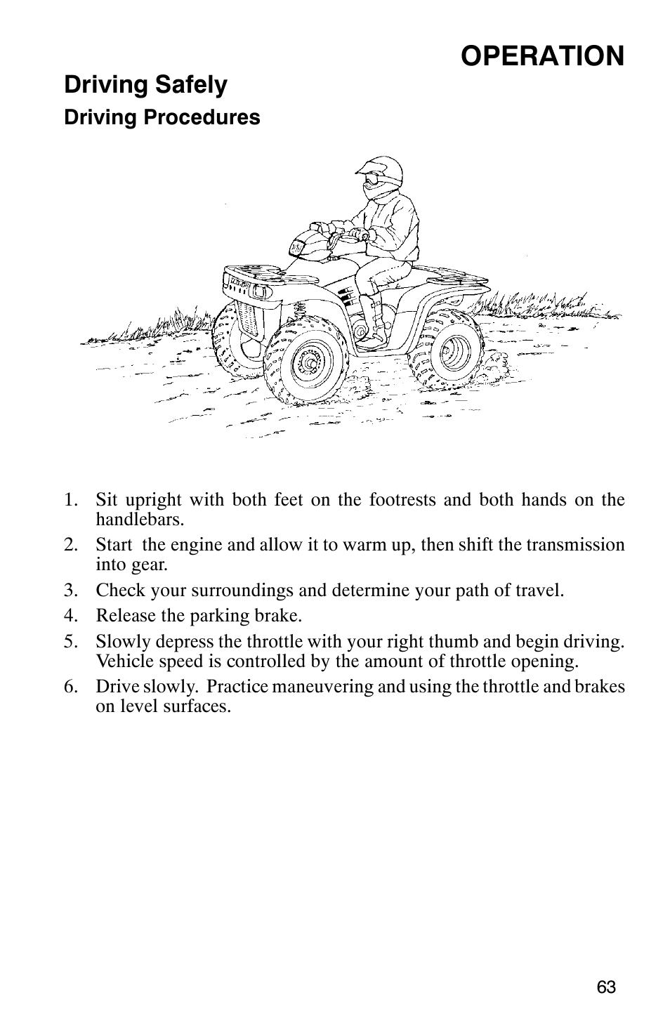 Operation, Driving safely | Polaris Scrambler 500 User Manual | Page 65 / 153