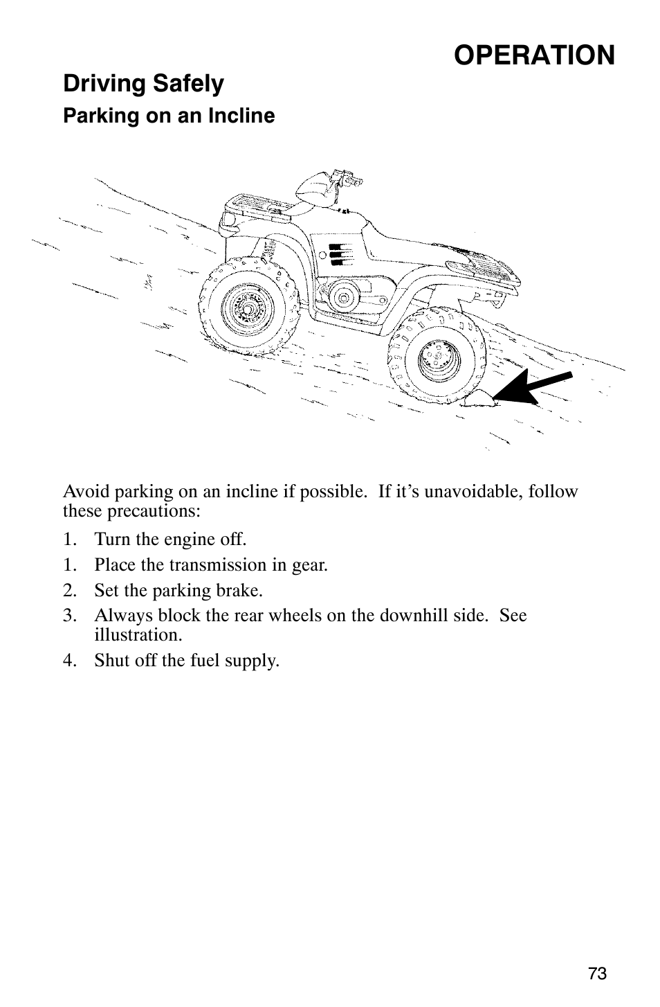 Operation, Driving safely | Polaris Scrambler 500 User Manual | Page 75 / 153