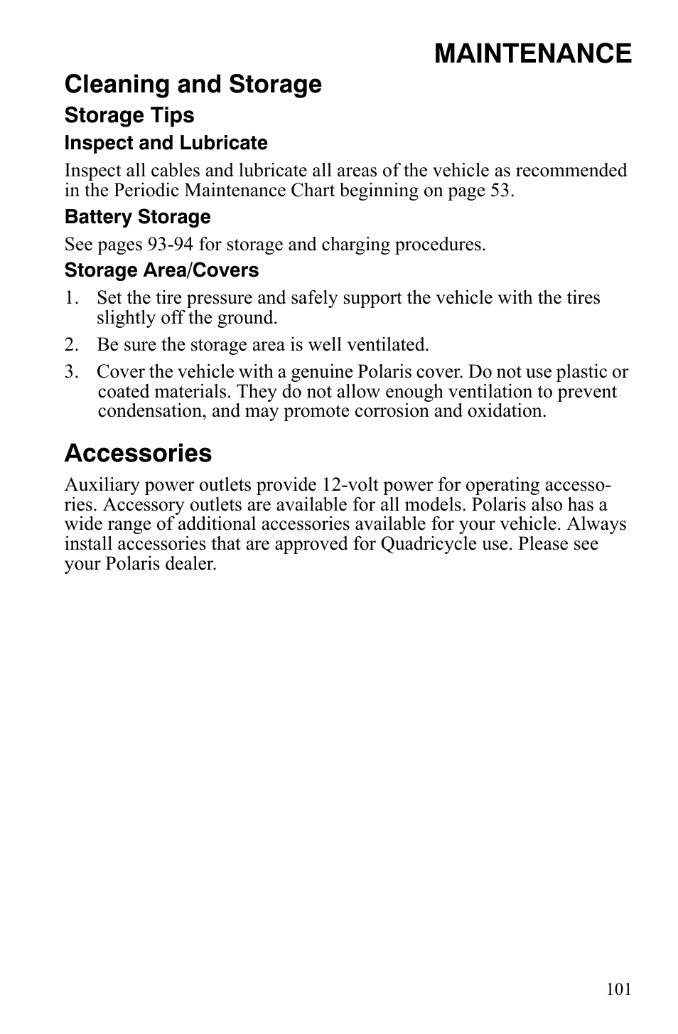 Maintenance, Cleaning and storage, Accessories | Polaris Hawkeye 2x4 User Manual | Page 103 / 125