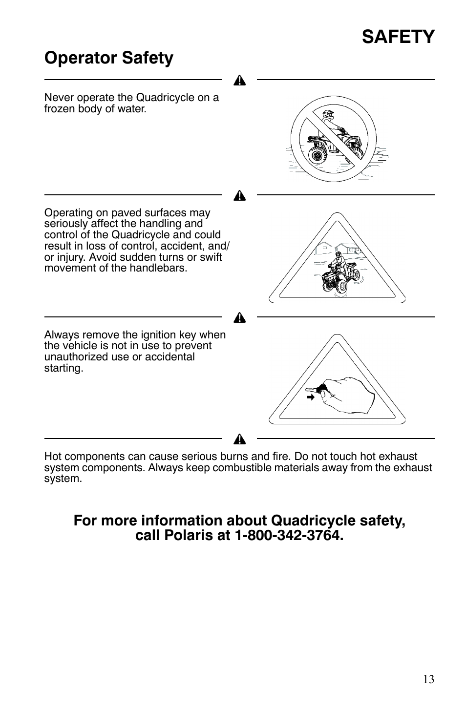 Safety, Operator safety | Polaris Hawkeye 2x4 User Manual | Page 15 / 125