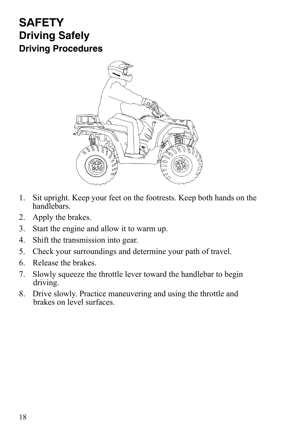 Safety, Driving safely | Polaris Hawkeye 2x4 User Manual | Page 20 / 125