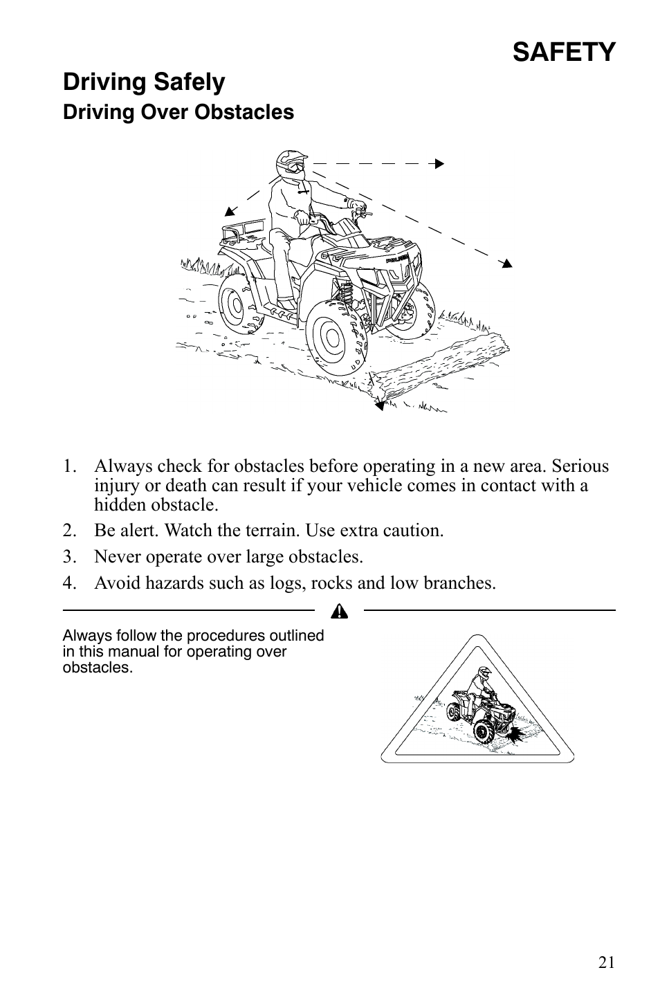 Safety, Driving safely | Polaris Hawkeye 2x4 User Manual | Page 23 / 125