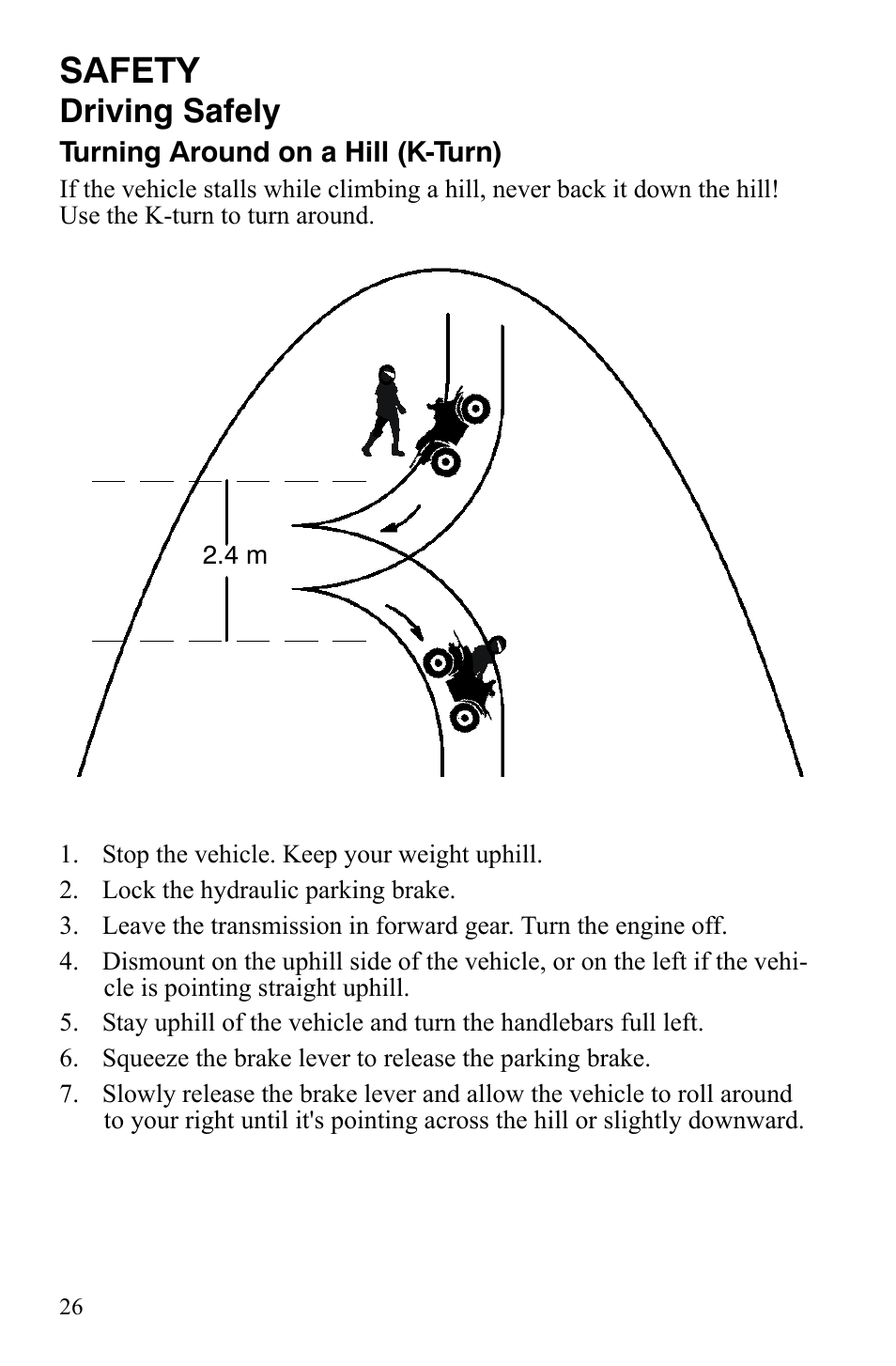 Safety, Driving safely | Polaris Hawkeye 2x4 User Manual | Page 28 / 125