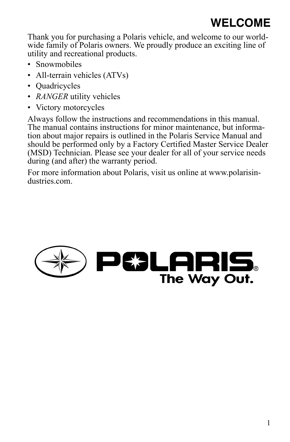 Welcome | Polaris Hawkeye 2x4 User Manual | Page 3 / 125