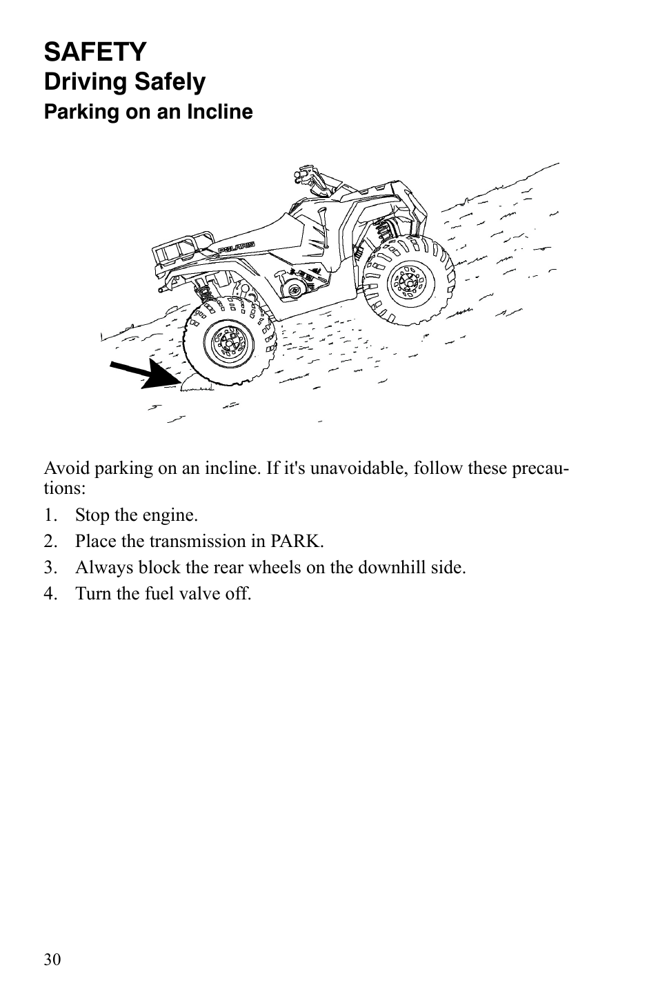 Safety, Driving safely | Polaris Hawkeye 2x4 User Manual | Page 32 / 125