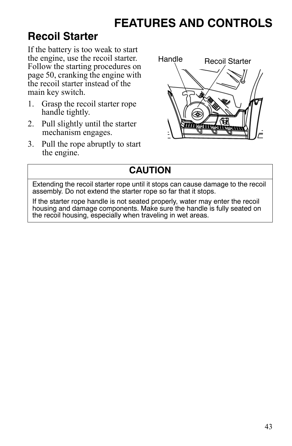 Features and controls, Recoil starter | Polaris Hawkeye 2x4 User Manual | Page 45 / 125