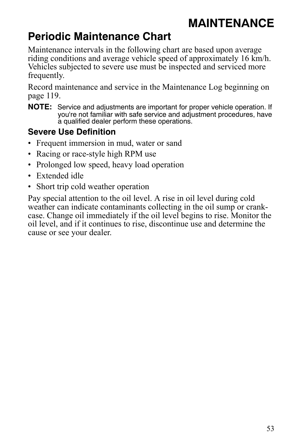 Maintenance, Periodic maintenance chart | Polaris Hawkeye 2x4 User Manual | Page 55 / 125