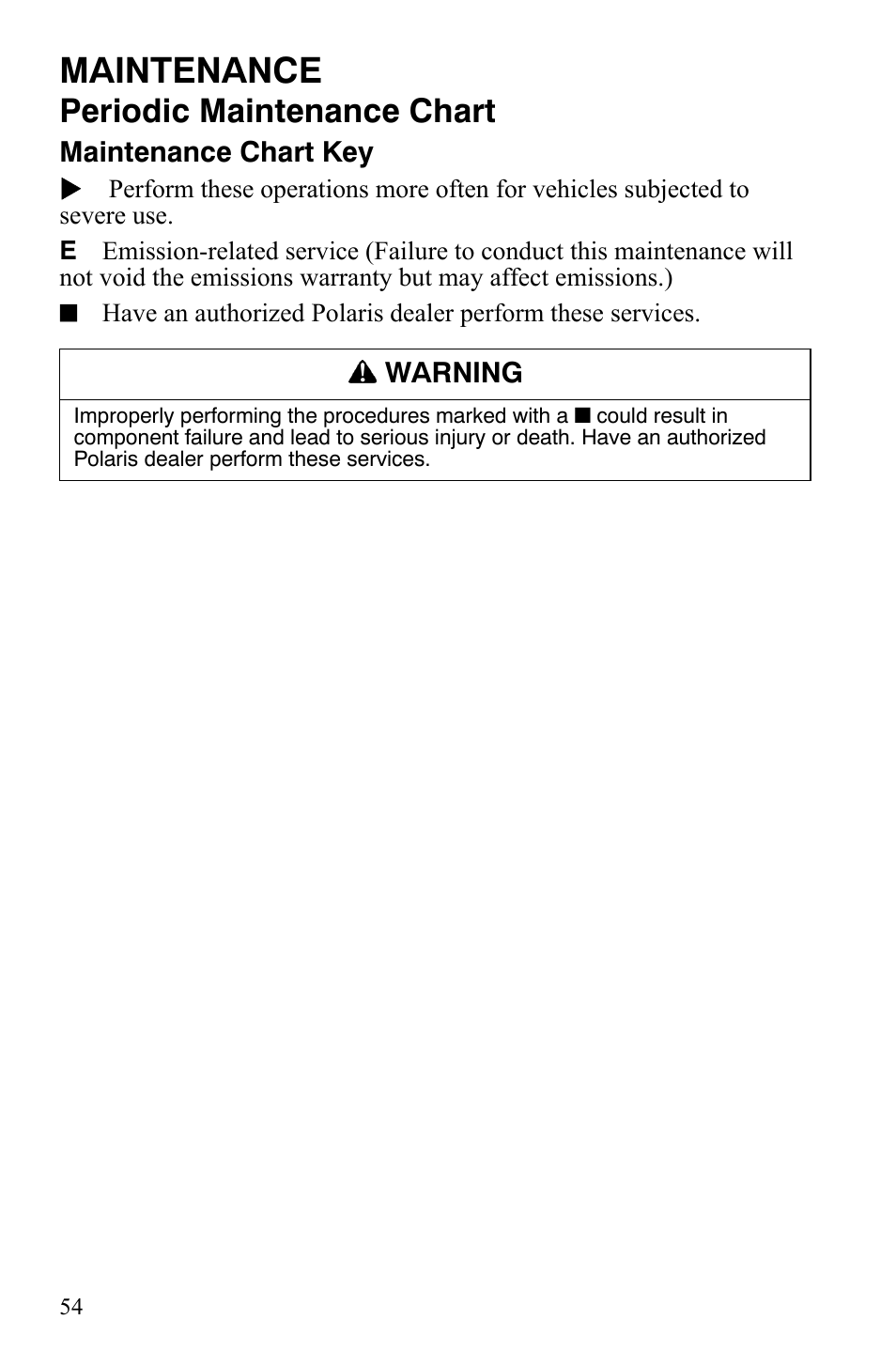 Maintenance, Periodic maintenance chart | Polaris Hawkeye 2x4 User Manual | Page 56 / 125