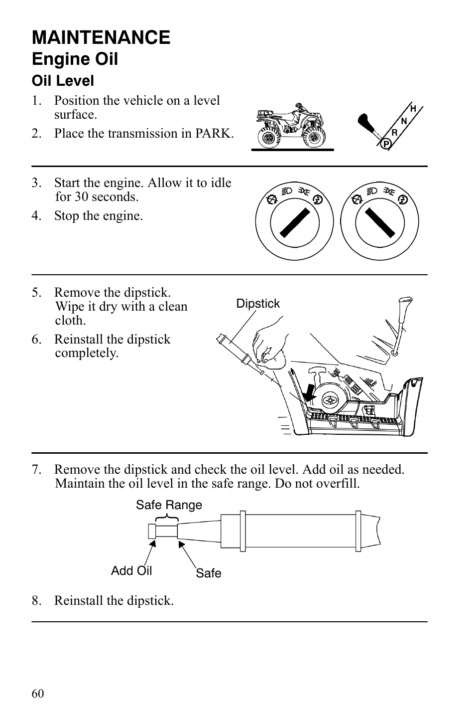 Maintenance, Engine oil | Polaris Hawkeye 2x4 User Manual | Page 62 / 125