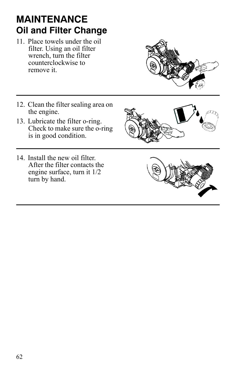 Maintenance, Oil and filter change | Polaris Hawkeye 2x4 User Manual | Page 64 / 125