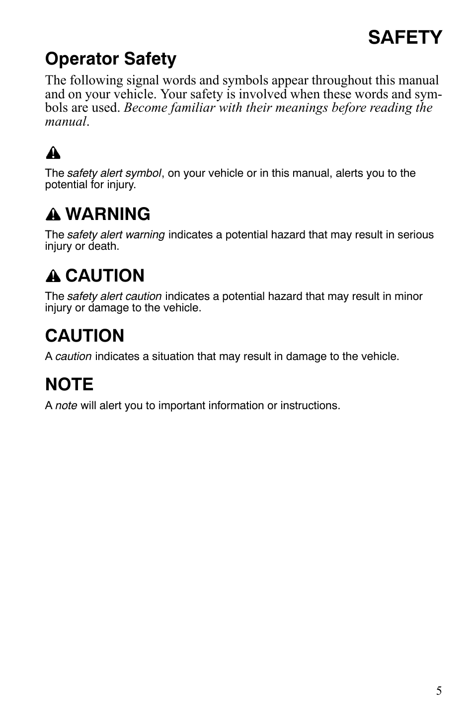 Safety, Operator safety, Warning | Caution | Polaris Hawkeye 2x4 User Manual | Page 7 / 125