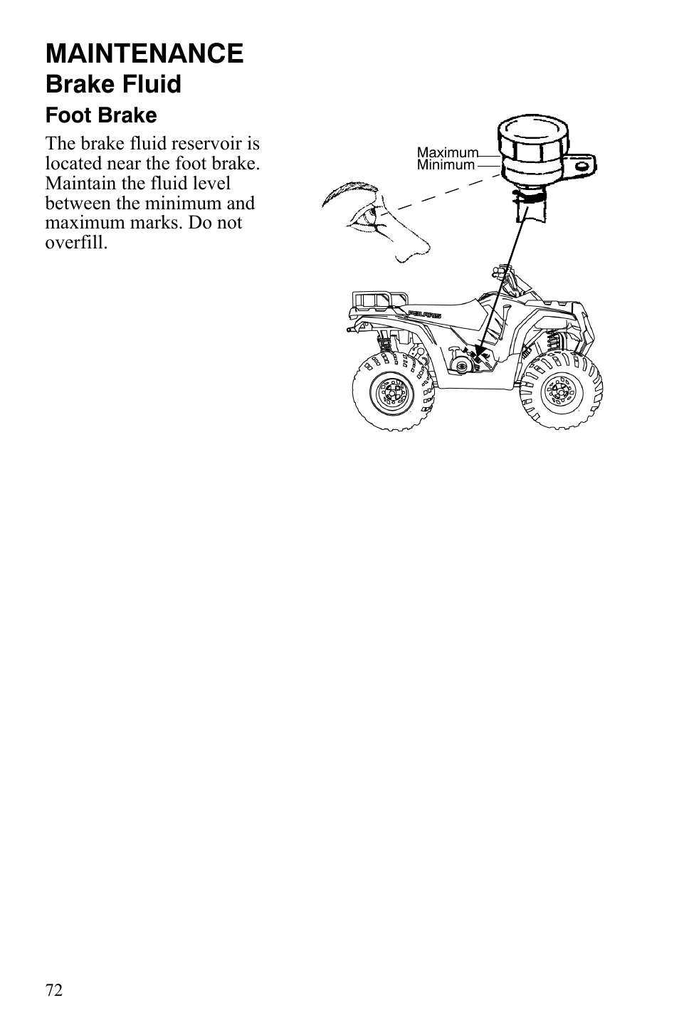 Maintenance, Brake fluid | Polaris Hawkeye 2x4 User Manual | Page 74 / 125