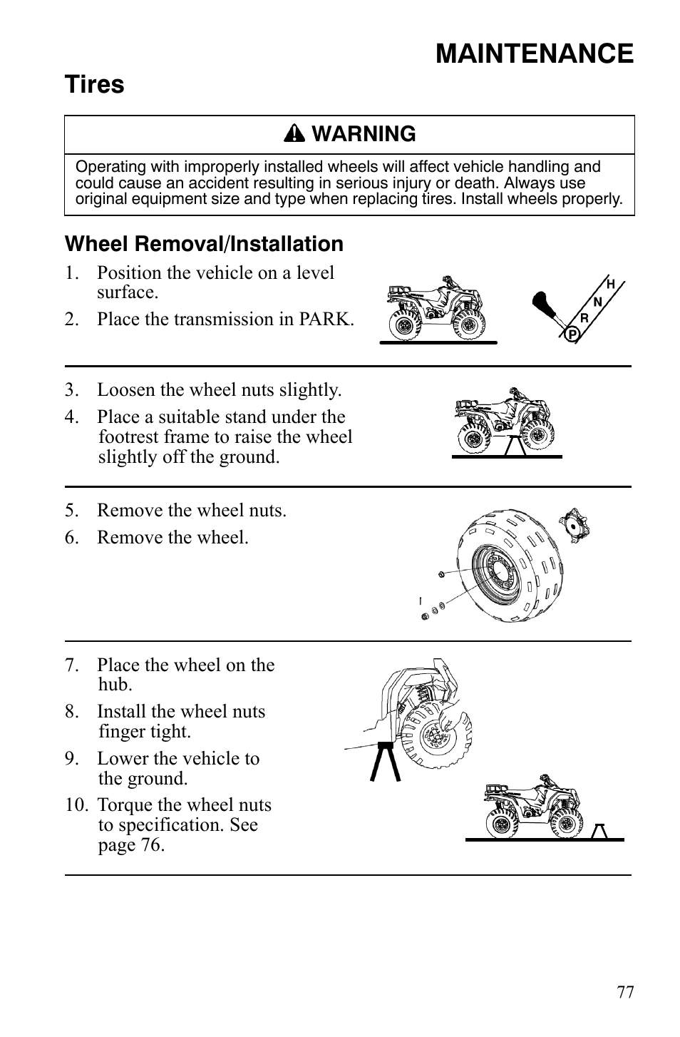 Maintenance, Tires | Polaris Hawkeye 2x4 User Manual | Page 79 / 125