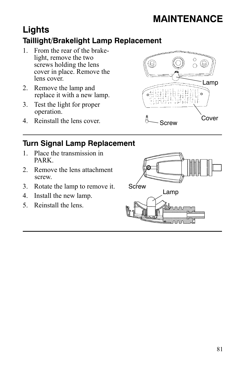 Maintenance, Lights | Polaris Hawkeye 2x4 User Manual | Page 83 / 125