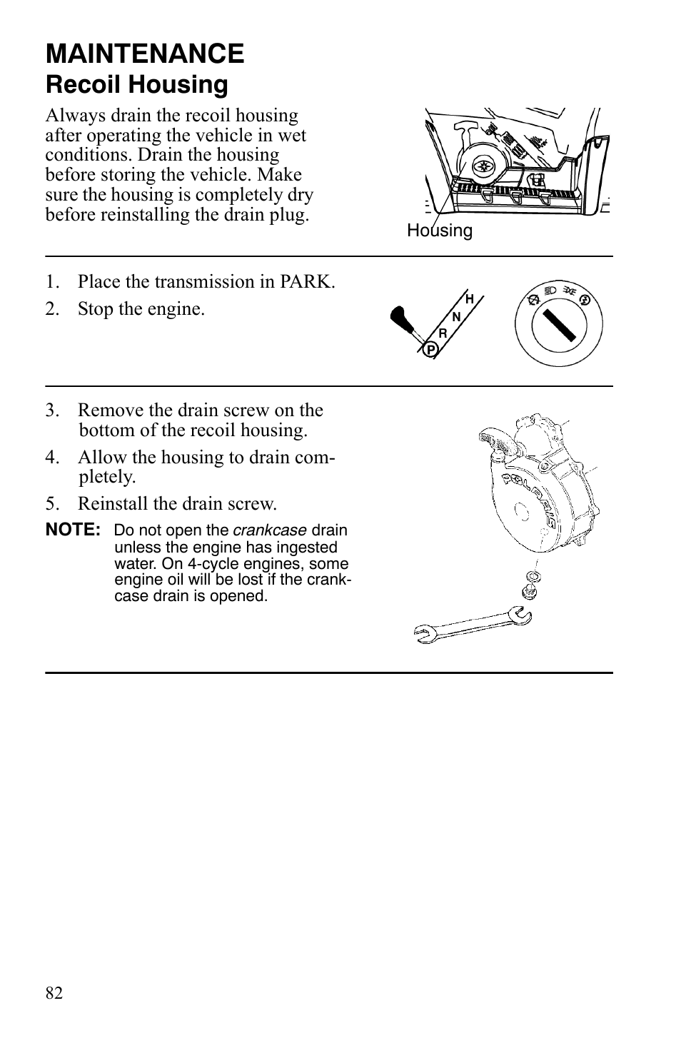 Maintenance, Recoil housing | Polaris Hawkeye 2x4 User Manual | Page 84 / 125