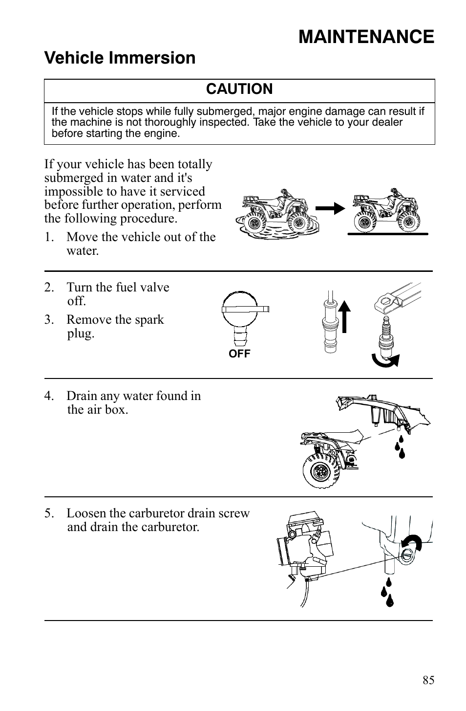 Maintenance, Vehicle immersion | Polaris Hawkeye 2x4 User Manual | Page 87 / 125
