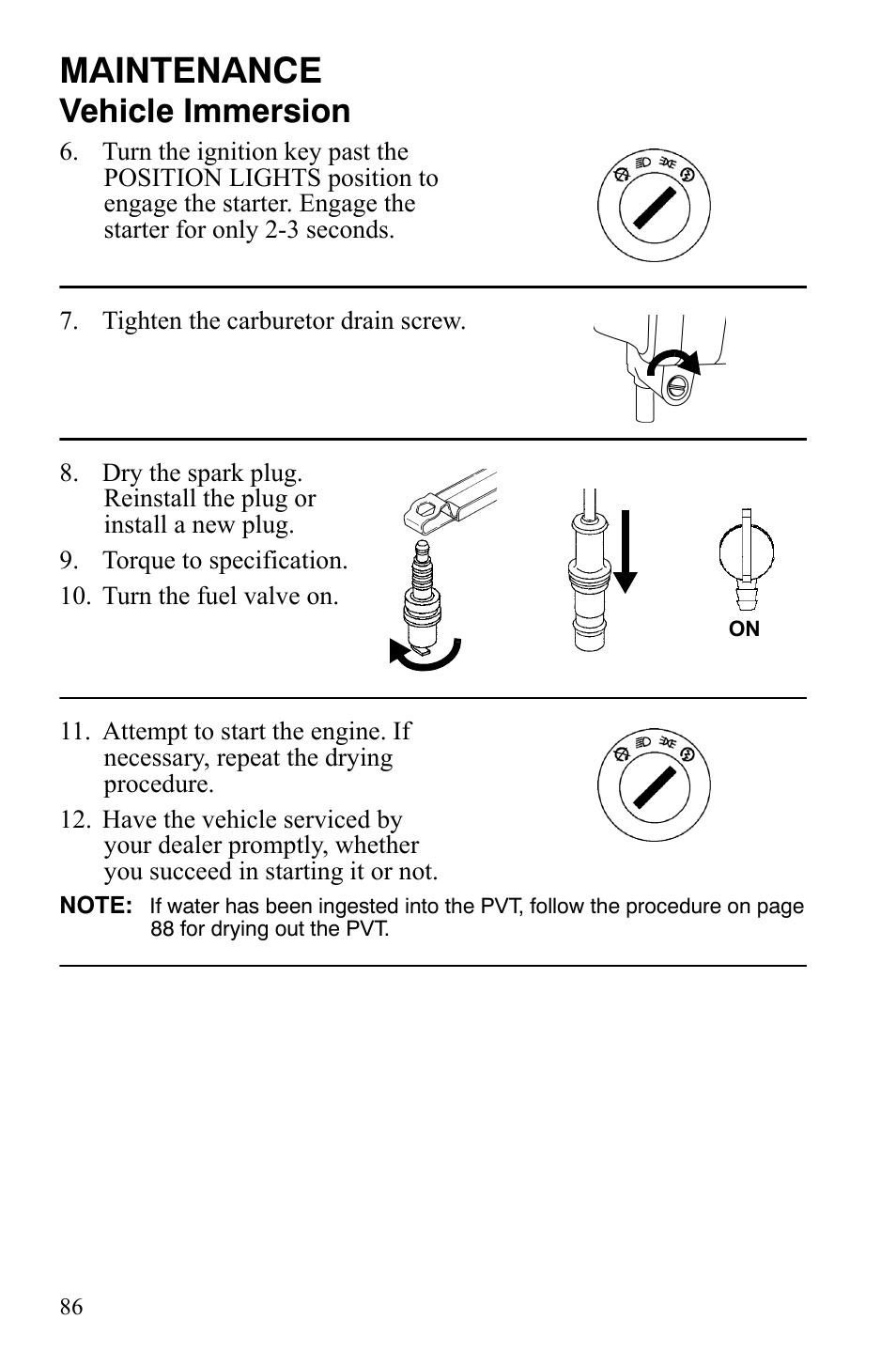 Maintenance, Vehicle immersion | Polaris Hawkeye 2x4 User Manual | Page 88 / 125