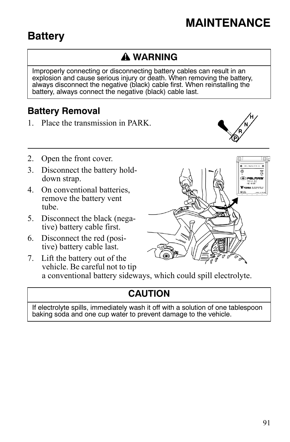 Maintenance, Battery | Polaris Hawkeye 2x4 User Manual | Page 93 / 125