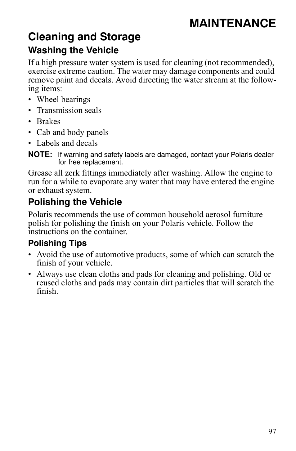 Maintenance, Cleaning and storage | Polaris Hawkeye 2x4 User Manual | Page 99 / 125