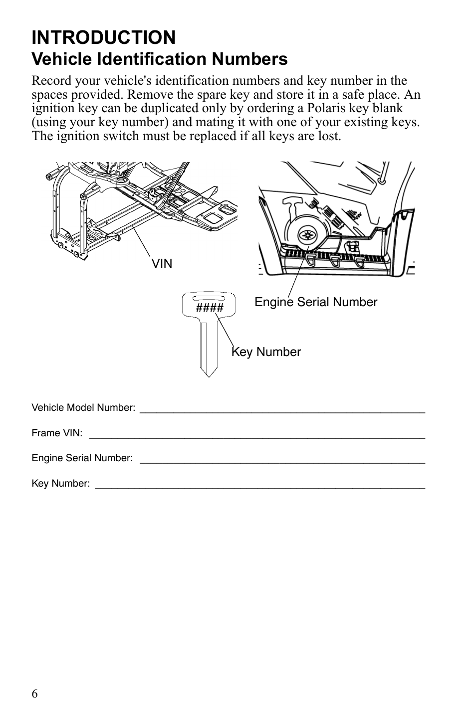 Introduction, Vehicle identification numbers | Polaris Sportsman 9922242 User Manual | Page 10 / 133