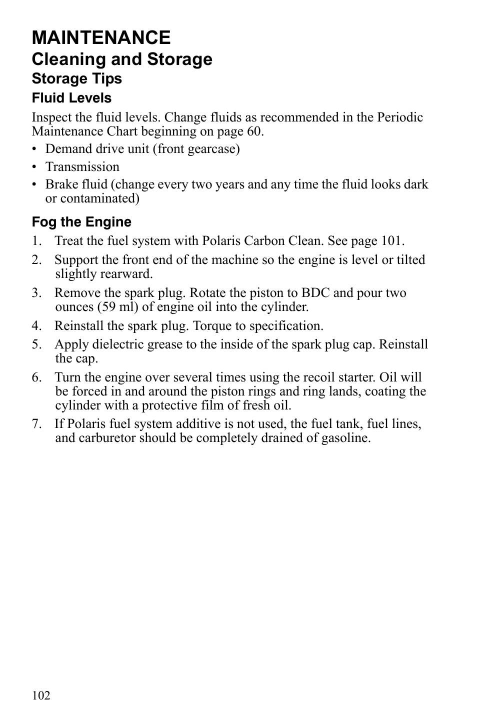 Maintenance, Cleaning and storage | Polaris Sportsman 9922242 User Manual | Page 106 / 133