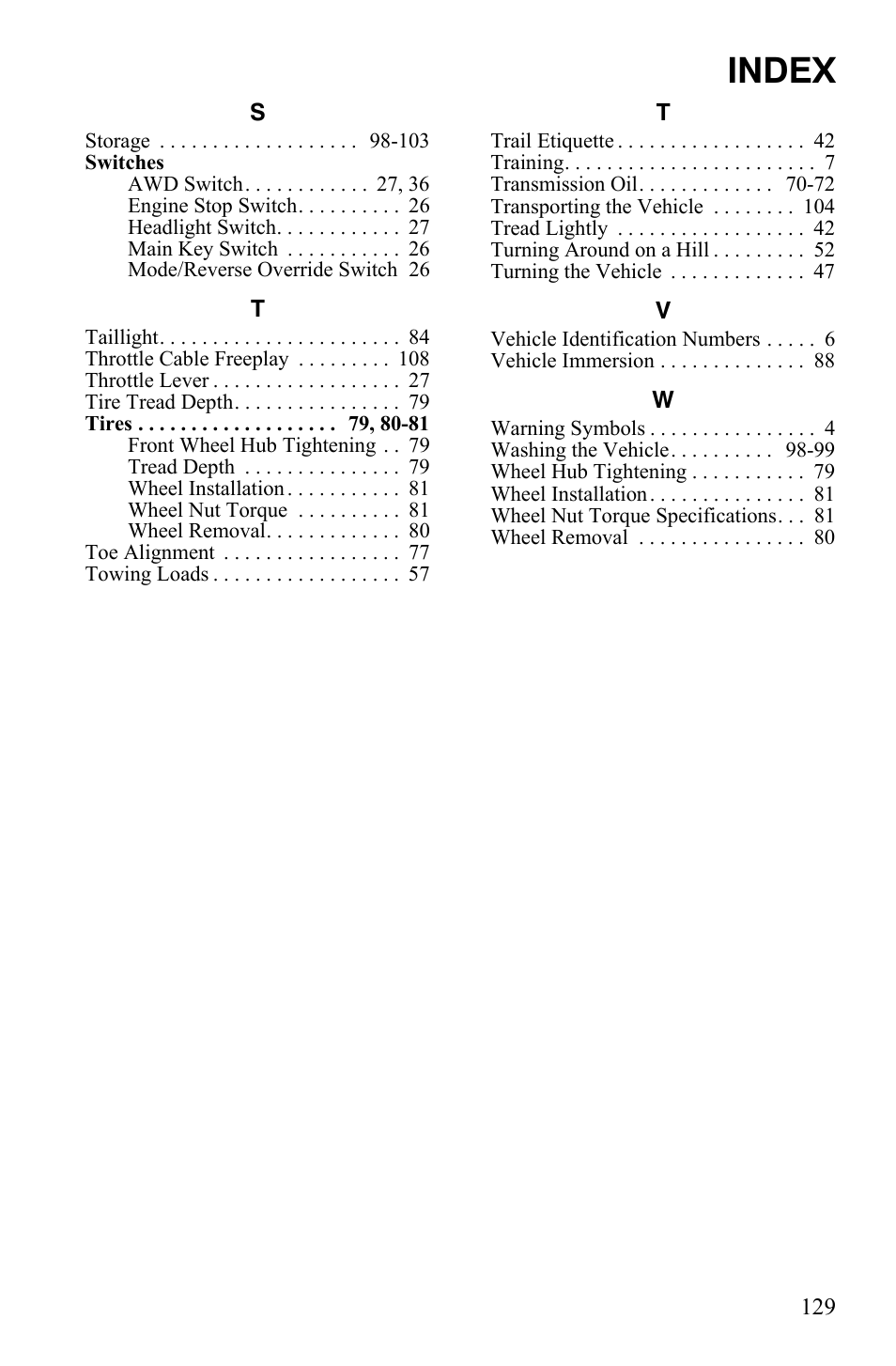 Index | Polaris Sportsman 9922242 User Manual | Page 133 / 133