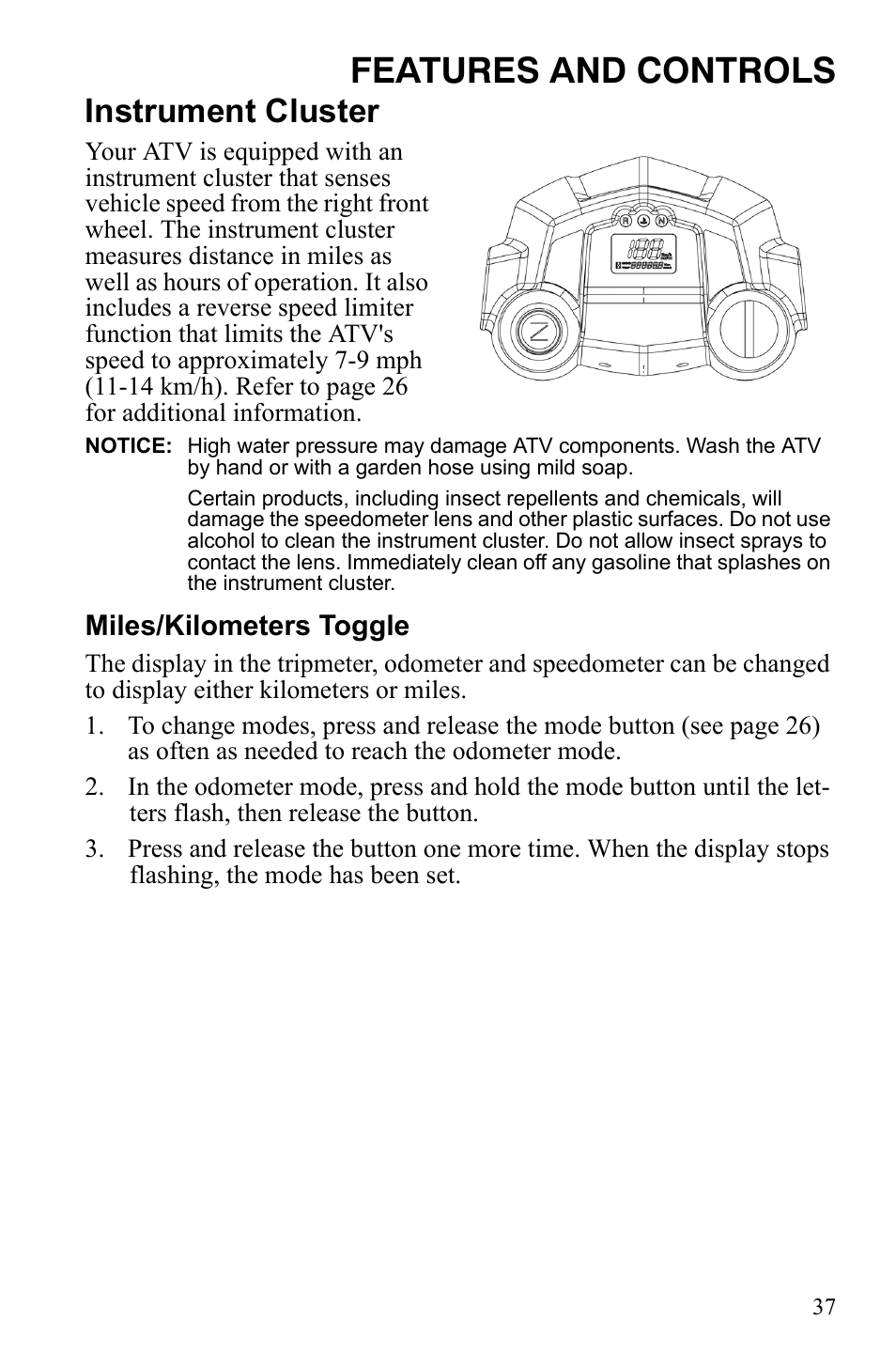 Features and controls, Instrument cluster | Polaris Sportsman 9922242 User Manual | Page 41 / 133