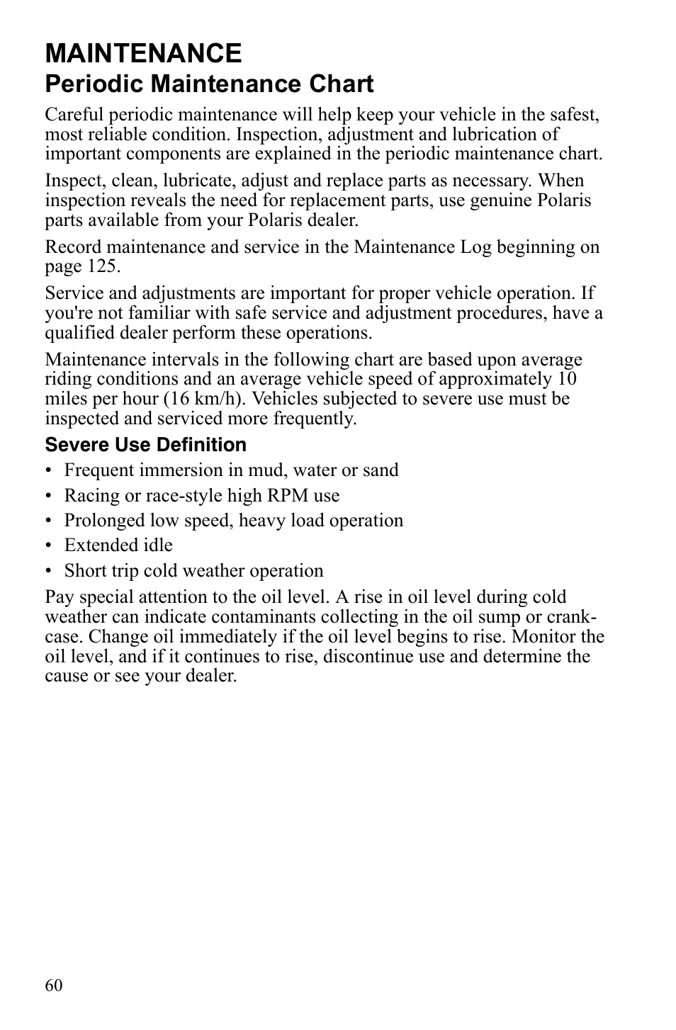 Maintenance, Periodic maintenance chart | Polaris Sportsman 9922242 User Manual | Page 64 / 133