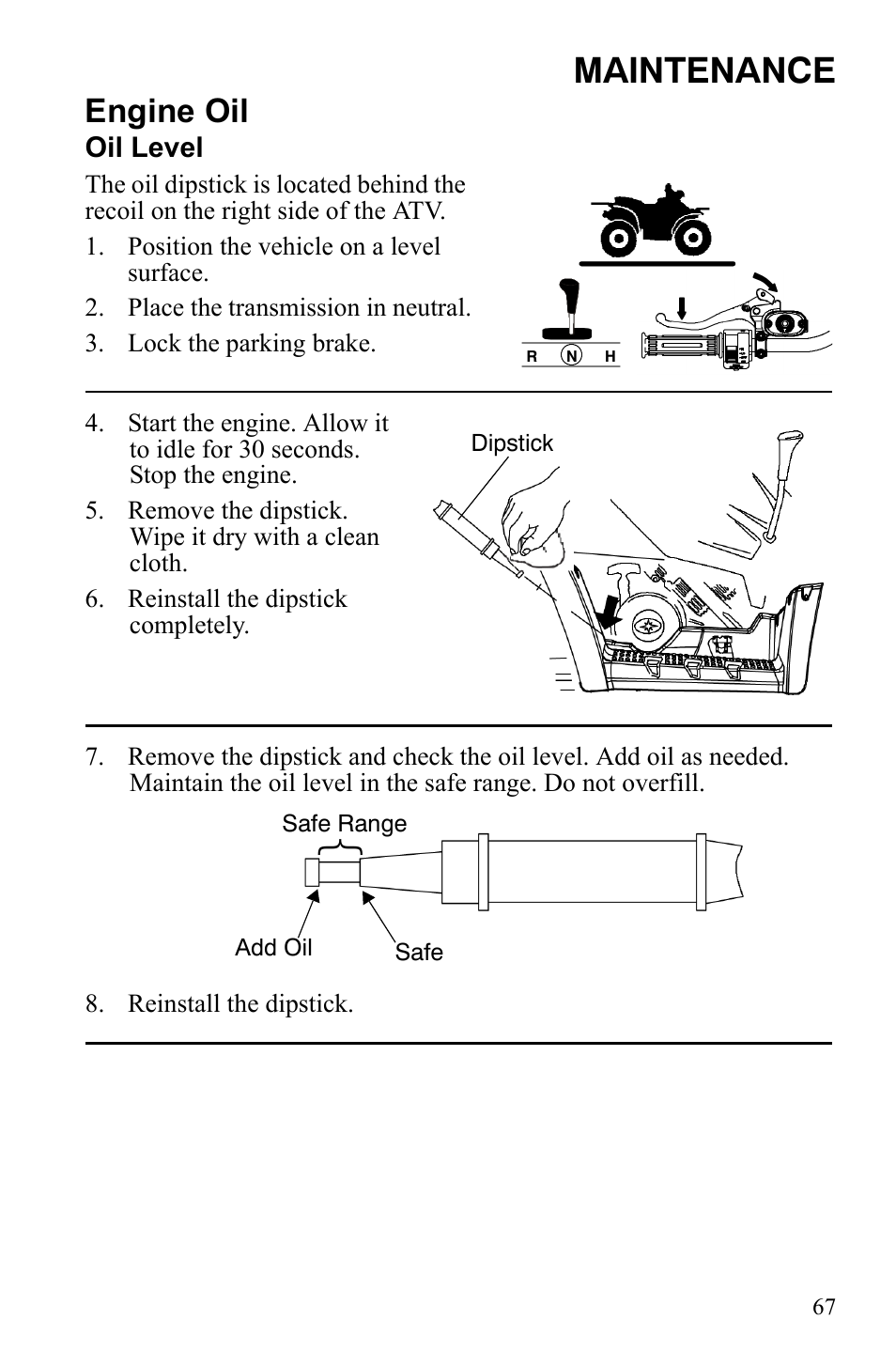 Maintenance, Engine oil | Polaris Sportsman 9922242 User Manual | Page 71 / 133