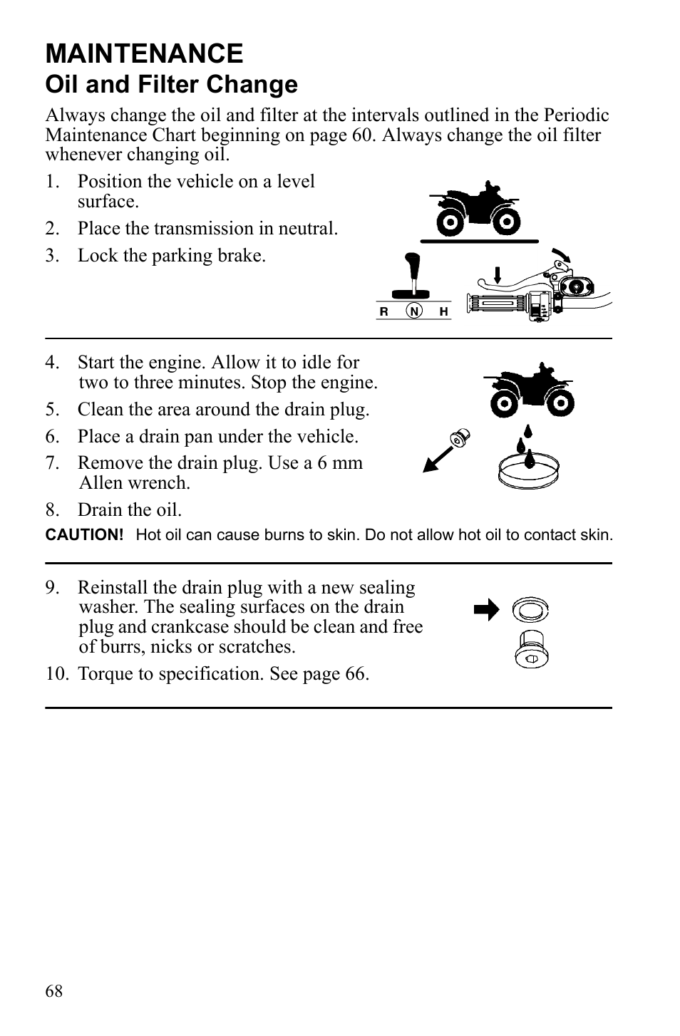 Maintenance, Oil and filter change | Polaris Sportsman 9922242 User Manual | Page 72 / 133