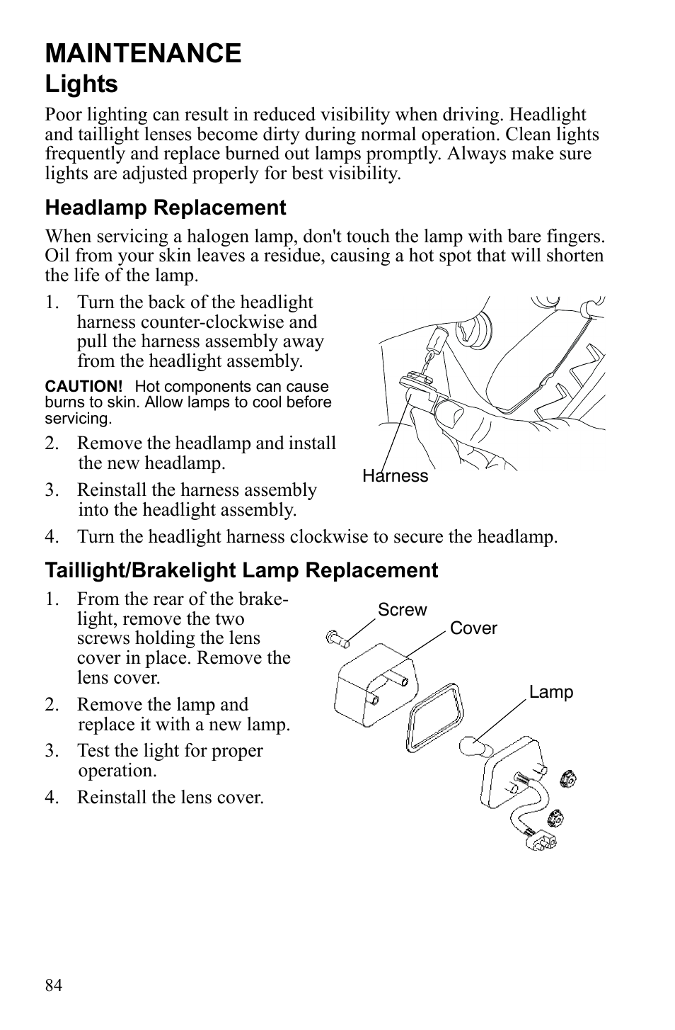 Maintenance, Lights | Polaris Sportsman 9922242 User Manual | Page 88 / 133