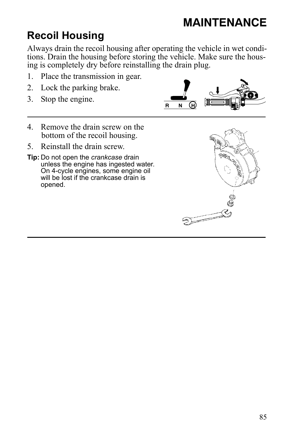 Maintenance, Recoil housing | Polaris Sportsman 9922242 User Manual | Page 89 / 133