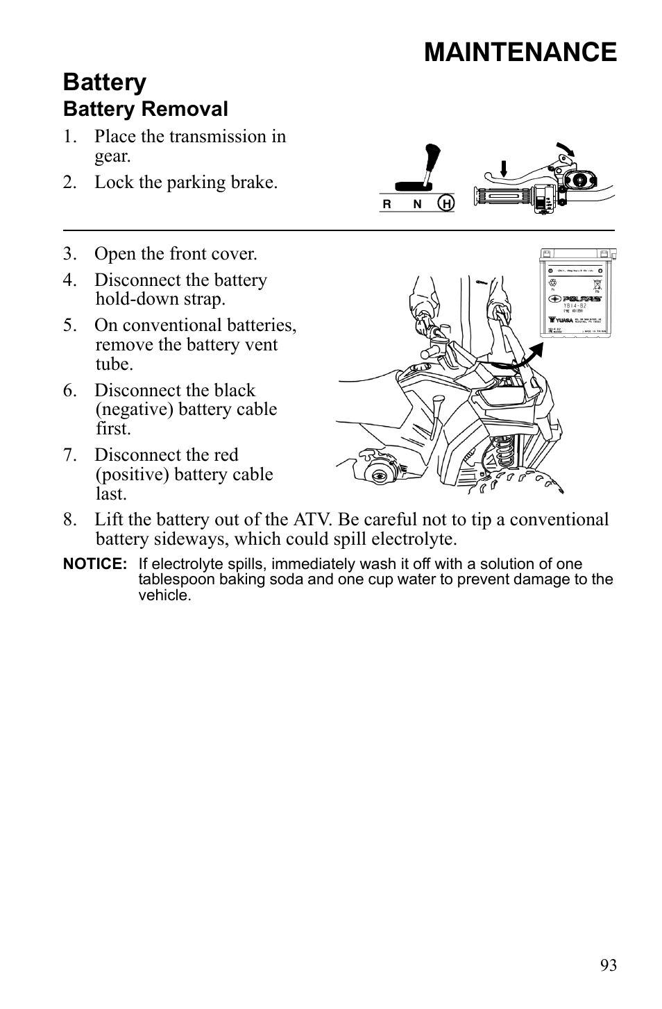 Maintenance, Battery | Polaris Sportsman 9922242 User Manual | Page 97 / 133