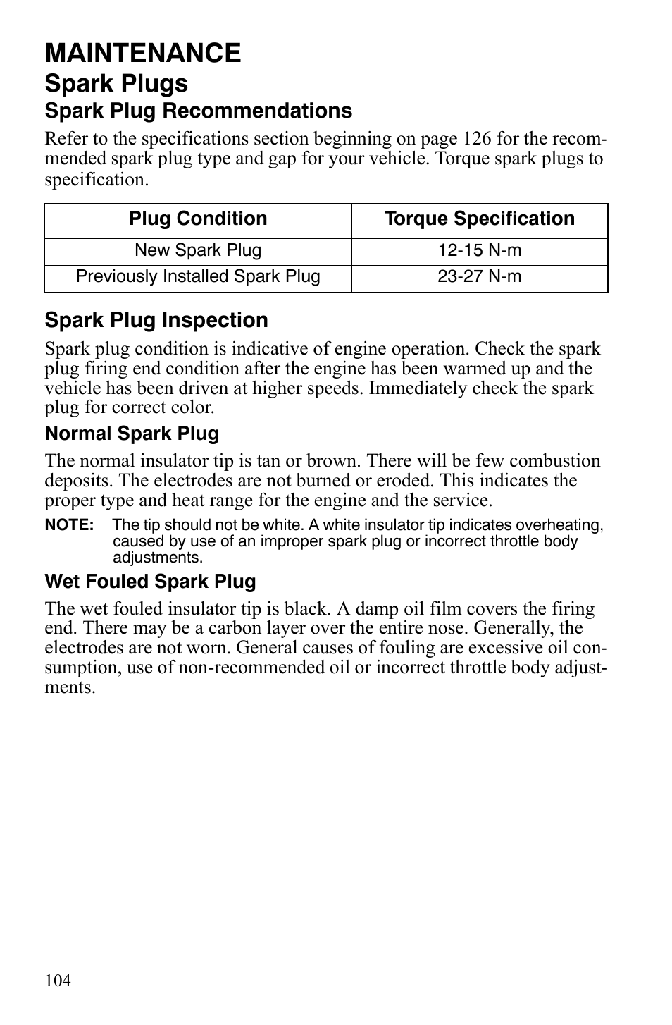 Maintenance, Spark plugs | Polaris Sportsman 9921848 User Manual | Page 105 / 142